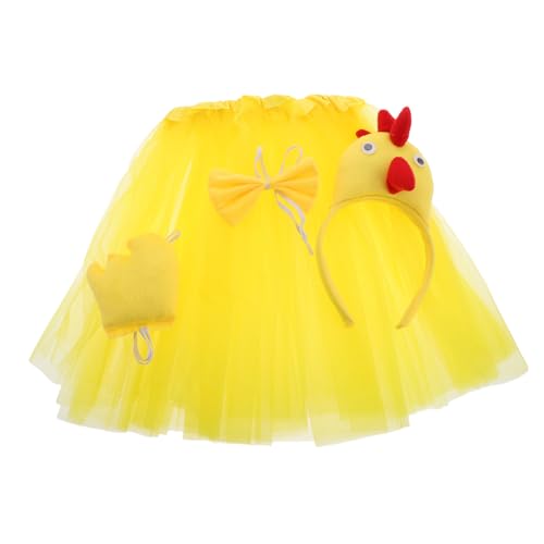 SHERCHPRY 1 Satz Hahn-Anziehset Fröhliche Vogeldekoration Halloweenkostüm Kostüme für Hühnerkostüme Tüll Kostüme Cosplay-Outfit Hühnchen-Tutu-Rock Kostüm mit Tiermotiv Tuch Yellow von SHERCHPRY