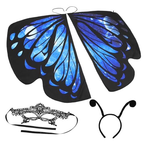 SHERCHPRY 1 Satz Schmetterlings-Schal-Cape Schmetterlingsflügel Feenflügel Babykleid funkeln schmetterlingsumhang Butterfly Costume weibliche Maskerade-Maske Damen Accessoires Polyester Blue von SHERCHPRY