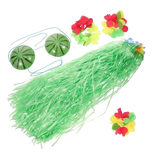 SHERCHPRY 1 Satz Strohrock-Set mottoparty hawaii summerdress hawaiianisches Tanzoutfit Hawaiianischer Lei Obst Girlande Grasrock für Erwachsene Hula-Rock für Erwachsene Seidenblume Green von SHERCHPRY