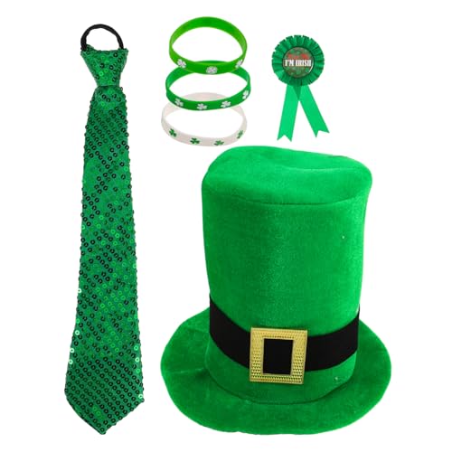 SHERCHPRY 1 Satz Urlaubsset Festliche Outfits rundes Kopftuch irische Kleidung irischer Zylinderaufdruck St. Patricks Day Accessoires für Jungen irische Trachtenmänner Stoff Green von SHERCHPRY