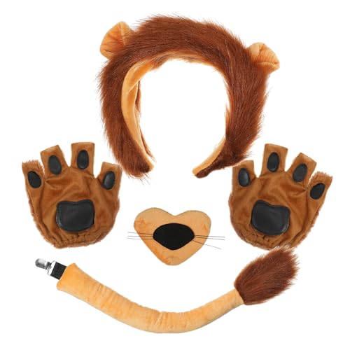 SHERCHPRY 1 Set Bekleidungszubehör Set Löwen Outfit Bärenkostüm Tiere Hundekostüm Katzenkostüm Löwen Set Wolf Rentiergeweih Stirnband Fuchsohren Löwennase Kostümschwanz Löwenkostüm Garn von SHERCHPRY