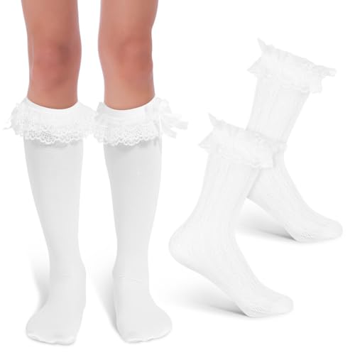 SHERCHPRY 2 Paar Schleifensocken Halloween-Haarnadel Kette Halskette Perlenkette Damensocken mit Schleifen Damensocken mit Spitze Schleifenstrümpfe für Damen weiße strümpfe für Damen von SHERCHPRY