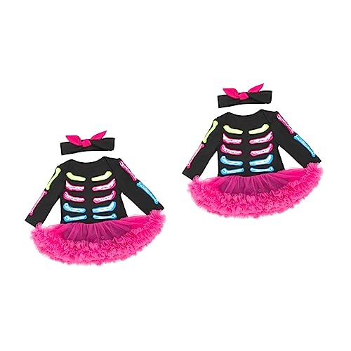 SHERCHPRY 2 Sätze Festival-Skelett-Kleid kostüme halloween kostüme für halloween Kleidung für Kleinkinder Mädchen-Babykleidung Schwarzer Rock langärmliges schwarzes Kleid Babyrock von SHERCHPRY