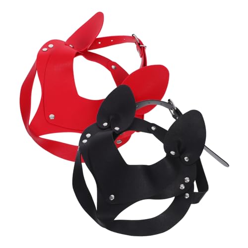 SHERCHPRY 2 Stück Punk Pu- Katzenohren Maske Damen Verstellbare Masquerade Halbgesichtsmaske Leichtes Material Schwarz Rot für Halloween Party Karneval Cosplay SHERCHPRY 2 Stück Punk Pu- Katzenohren Maske Damen Verstellbare Masquerade Halbgesichtsmaske Leichtes Material Schwarz Rot für Halloween Party Karneval Cosplay von SHERCHPRY