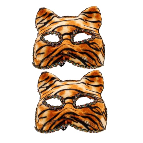 SHERCHPRY 2st Tiger Maske Tierkarneval Kostüm Maske Maske Halloween-maske Tanzmaske Anziehmaske Maske Mit Leopardenmuster Fuchskatzenkostüm Tigermaske Für Maskerade Tier-cosplay-maske Stoff von SHERCHPRY