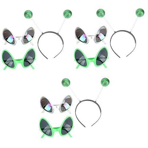 SHERCHPRY 3 Sätze Alien-regenbogenlinsenbrille Cosplay-kostümzubehör Alien Alien-party-brille Halloweenkostüm Alien-kostüm-brille Alien-sonnenbrille Mit Stirnband Plastik von SHERCHPRY