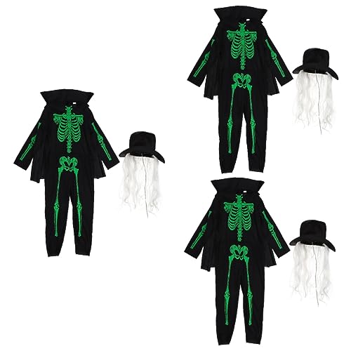 SHERCHPRY 3 Sätze Leuchtendes Skelett-kostüm Halloween-ganzbody Skelett-cosplay-outfit Cosplay-outfits Skelett-cosplay-overall Partykostüm Skelett-overall Halloween-cosplay-kostüm Gestrick von SHERCHPRY