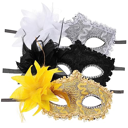 SHERCHPRY 3St Maske aus Rosenspitze Maskerade-Party-Masken Ball Masken Halloween-Maskenstütze Maskerade-Spitze Halloween-Spitze Outfit Halloweenkostüm Partyzubehör Plastik von SHERCHPRY