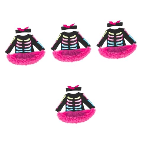 SHERCHPRY 4 Sätze Festival-Skelett-Kleid halloween costume halloween kostüme Elegante Kleider für Mädchen Kinderkleidung Rock langärmliges schwarzes Kleid Halloween-Spielanzug Babykostüm von SHERCHPRY