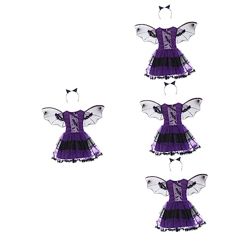 SHERCHPRY 4 Sätze Halloween-Kleider Fledermaus-Tutu-Kleid Maskeradekostüm Halloween-Spinnenhexenkleid Kinderkleidung halloween costume Cosplay-Rock Cosplay-Kleid für Mädchen Stoff Violett von SHERCHPRY