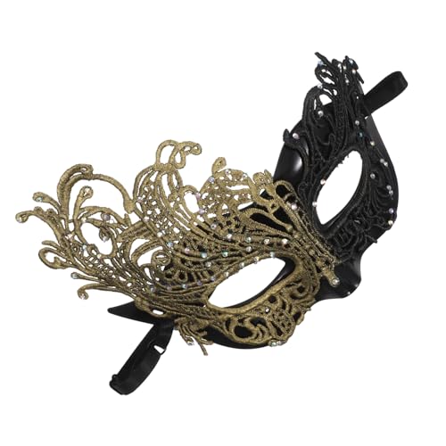 SHERCHPRY Damen Halbgesichts-masquerade-maske aus Schwarzer und Goldener Spitze mit Elastischem Band Dekorative Augenmaske für Halloween Kostümparty Ball und Karneval SHERCHPRY Damen Halbgesichts-masquerade-maske aus Schwarzer und Goldener Spitze mit Elastischem Band Dekorative Augenmaske für Halloween Kostümparty Ball und Karneval von SHERCHPRY
