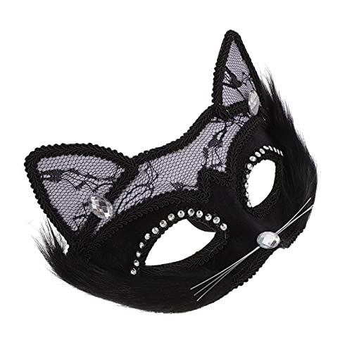 SHERCHPRY Katze Gesichtsmaske Maskerade Augenkostüm Maskerademasken Abschlussball Katze Für Frauen Halloween Augenmasken Maskerade-stick Halloweenkostüm Katzenohren Masken Pvc Black von SHERCHPRY