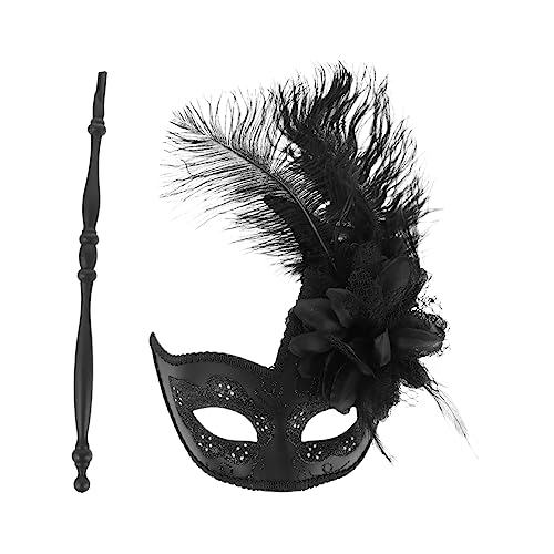 SHERCHPRY Maskerade Maske Maskerademaske Halloween Gesicht Maskerade-maskenstift Frauen Maskieren Karikatur Karnevalsmasken Frauen Ausfallen Spitzenmaske Sprudeln Festival Feder Black von SHERCHPRY