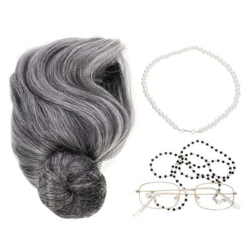 SHERCHPRY Set Mit Oma Perücke Set Mit Outfits Für Halloween Kostüme Für Alte Männer Halloween Perücken Halloween Accessoires Kostüm Für Alte Männer Kleidung Brille Großmutter von SHERCHPRY