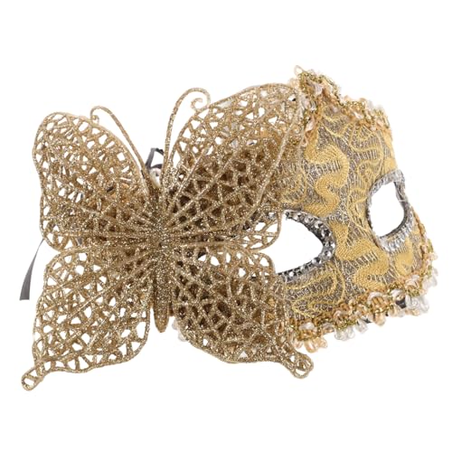 SHERCHPRY Spitze-Schmetterlingsmaske Halbe Maskerade-Augenmasken Mit Schnur Venezianische Paarmasken Für Karneval Ball Abschlussball Party Karneval Halloween Golden von SHERCHPRY