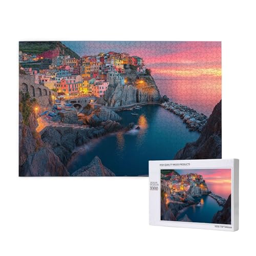 Bunte Kleinstadt Puzzle für Erwachsene mit 1000 Teilen, anspruchsvolles Puzzle für Spieleabende, für Männer, Frauen, Senioren, fertige Größe ist 29,52 x 19,68 Zoll von SHFYTRHG