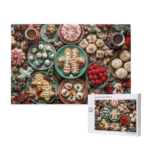 Bunter Lebkuchenmann zu Weihnachten Puzzle für Erwachsene mit 1000 Teilen, anspruchsvolles Puzzle für Spieleabende, für Männer, Frauen, Senioren, fertige Größe ist 29,52 x 19,68 Zoll von SHFYTRHG