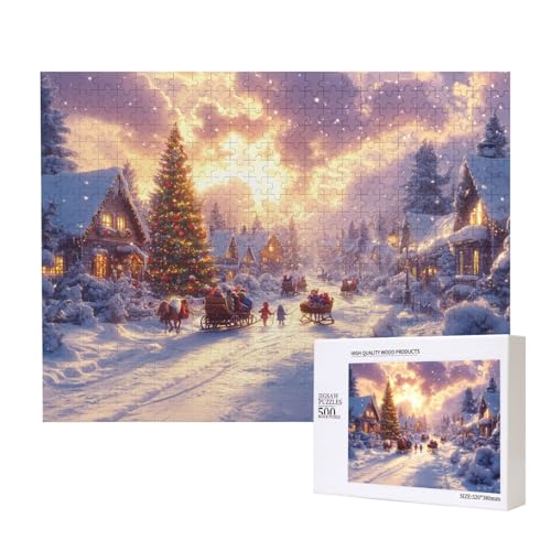 EIN verschneites Weihnachtsfest 500-teiliges Puzzle für Erwachsene und Kinder ab 10 Jahren, Lernspiel, Herausforderung, Spielzeug, Holzpuzzle von SHFYTRHG