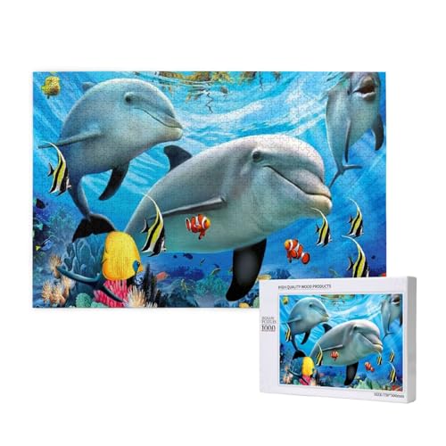 Einzigartiger 3D-Tierdelfin 1000-teiliges Puzzle für Erwachsene, lustiges Puzzle für die ganze Familie, 1000-teiliges anspruchsvolles Puzzlespiel, 20 x 30 Zoll von SHFYTRHG