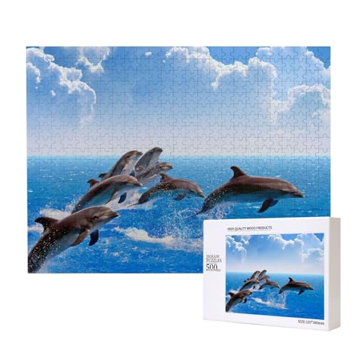 Einzigartiger 3D-Tierdelfin mit Aufdruck 500-teiliges Puzzle für Erwachsene und Kinder ab 10 Jahren, Lernspiel, Herausforderung, Spielzeug, Holzpuzzle von SHFYTRHG