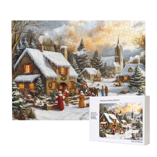 Eisige Weihnachten 500-teiliges Puzzle für Erwachsene und Kinder ab 10 Jahren, Lernspiel, Herausforderung, Spielzeug, Holzpuzzle von SHFYTRHG