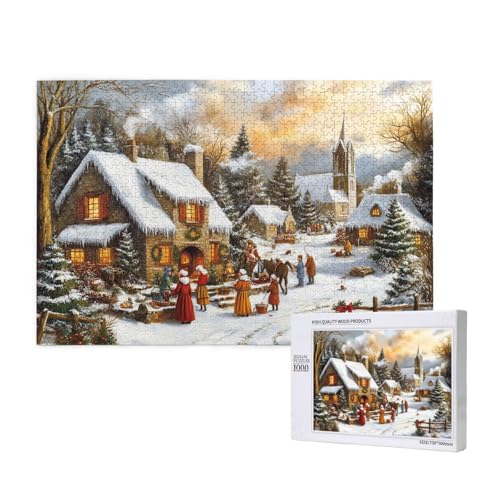 Eisige Weihnachten Puzzle für Erwachsene mit 1000 Teilen, anspruchsvolles Puzzle für Spieleabende, für Männer, Frauen, Senioren, fertige Größe ist 29,52 x 19,68 Zoll von SHFYTRHG