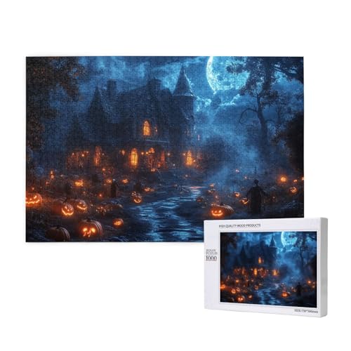 Erschreckendes Schloss Puzzle für Erwachsene mit 1000 Teilen, anspruchsvolles Puzzle für Spieleabende, für Männer, Frauen, Senioren, fertige Größe ist 29,52 x 19,68 Zoll von SHFYTRHG