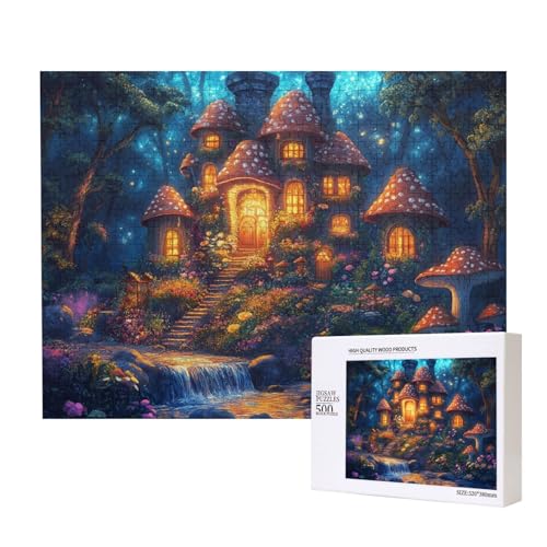 Fantasievolles Pilzhaus 500-teiliges Puzzle für Erwachsene und Kinder ab 10 Jahren, Lernspiel, Herausforderung, Spielzeug, Holzpuzzle von SHFYTRHG