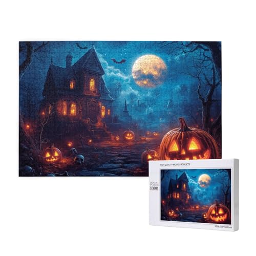 Flackernder Kürbiskopf Puzzle für Erwachsene mit 1000 Teilen, anspruchsvolles Puzzle für Spieleabende, für Männer, Frauen, Senioren, fertige Größe ist 29,52 x 19,68 Zoll von SHFYTRHG