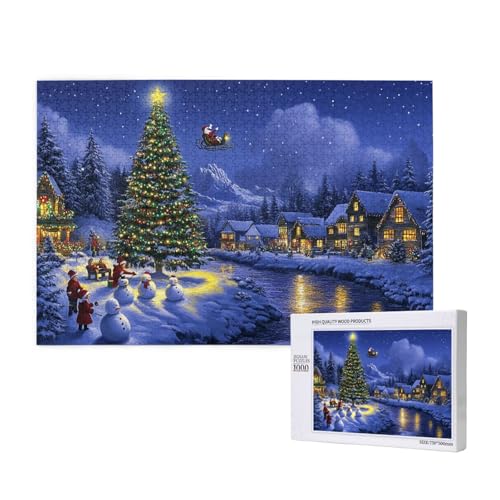 Frohe Weihnachten Puzzle für Erwachsene mit 1000 Teilen, anspruchsvolles Puzzle für Spieleabende, für Männer, Frauen, Senioren, fertige Größe ist 29,52 x 19,68 Zoll von SHFYTRHG