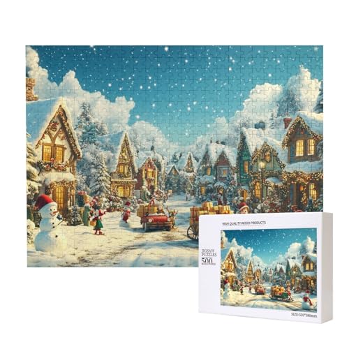 Frostbedeckte Weihnachten 500-teiliges Puzzle für Erwachsene und Kinder ab 10 Jahren, Lernspiel, Herausforderung, Spielzeug, Holzpuzzle von SHFYTRHG