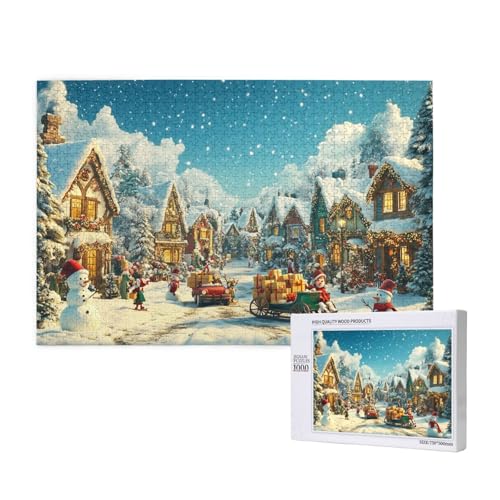 Frostbedeckte Weihnachten Puzzle für Erwachsene mit 1000 Teilen, anspruchsvolles Puzzle für Spieleabende, für Männer, Frauen, Senioren, fertige Größe ist 29,52 x 19,68 Zoll von SHFYTRHG