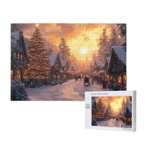 Frostige Weihnachten Puzzle für Erwachsene mit 1000 Teilen, anspruchsvolles Puzzle für Spieleabende, für Männer, Frauen, Senioren, fertige Größe ist 29,52 x 19,68 Zoll von SHFYTRHG