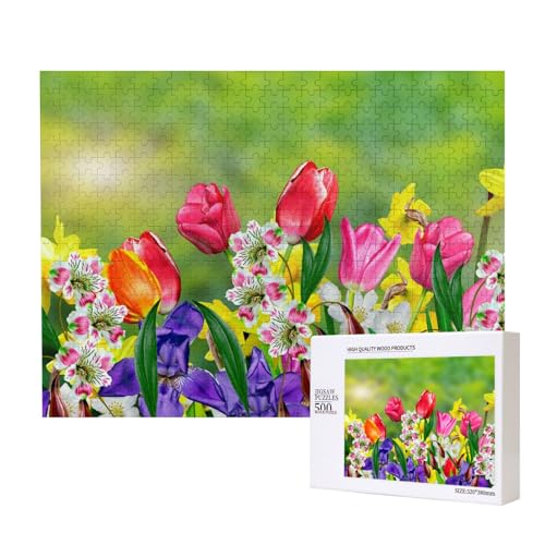 Frühlingsblumen Narzissen 500-teiliges Puzzle für Erwachsene und Kinder ab 10 Jahren, Lernspiel, Herausforderung, Spielzeug, Holzpuzzle von SHFYTRHG