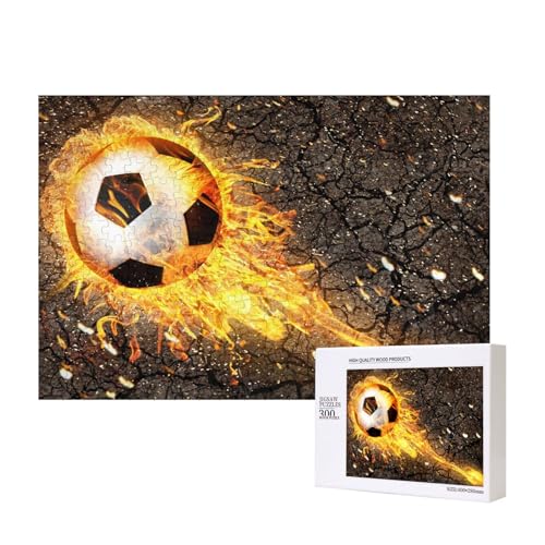 Fußball in brennenden Feuerflammen 300-teiliges Kinderpuzzle, Puzzlespiele als Geschenk für Jungen/Mädchen, für Kinder und Erwachsene ab 9 Jahren von SHFYTRHG