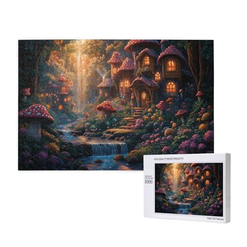 Geheimnisvolles Pilzhaus Puzzle für Erwachsene mit 1000 Teilen, anspruchsvolles Puzzle für Spieleabende, für Männer, Frauen, Senioren, fertige Größe ist 29,52 x 19,68 Zoll von SHFYTRHG