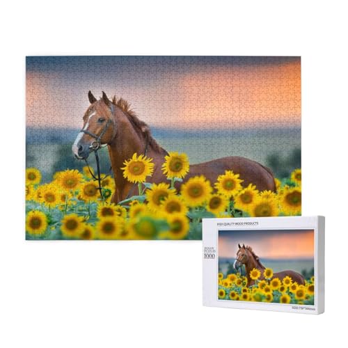 Gelbes Sonnenblumenpferd Bedruckt 1000-teiliges Puzzle für Erwachsene, lustiges Puzzle für die ganze Familie, 1000-teiliges anspruchsvolles Puzzlespiel, 20 x 30 Zoll von SHFYTRHG