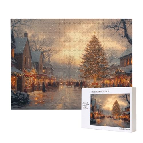 Glitzernde Weihnachten 500-teiliges Puzzle für Erwachsene und Kinder ab 10 Jahren, Lernspiel, Herausforderung, Spielzeug, Holzpuzzle von SHFYTRHG