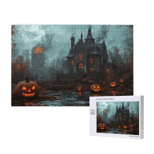 Gruseliges Schloss Puzzle für Erwachsene mit 1000 Teilen, anspruchsvolles Puzzle für Spieleabende, für Männer, Frauen, Senioren, fertige Größe ist 29,52 x 19,68 Zoll von SHFYTRHG