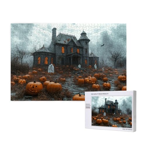 Gruseliges Schloss Puzzle für Erwachsene mit 1000 Teilen, anspruchsvolles Puzzle für Spieleabende, für Männer, Frauen, Senioren, fertige Größe ist 29,52 x 19,68 Zoll von SHFYTRHG