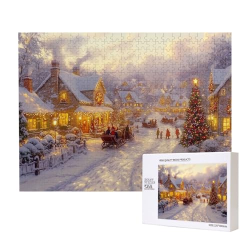 Heitere Weihnachten 500-teiliges Puzzle für Erwachsene und Kinder ab 10 Jahren, Lernspiel, Herausforderung, Spielzeug, Holzpuzzle von SHFYTRHG