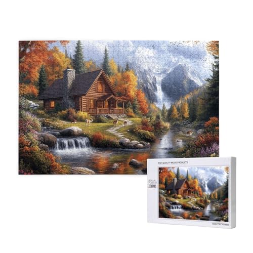 Hütte im Wald Puzzle für Erwachsene mit 1000 Teilen, anspruchsvolles Puzzle für Spieleabende, für Männer, Frauen, Senioren, fertige Größe ist 29,52 x 19,68 Zoll von SHFYTRHG