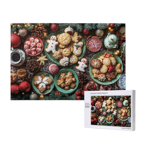 Klassischer Lebkuchenmann zu Weihnachten Puzzle für Erwachsene mit 1000 Teilen, anspruchsvolles Puzzle für Spieleabende, für Männer, Frauen, Senioren, fertige Größe ist 29,52 x 19,68 Zoll von SHFYTRHG