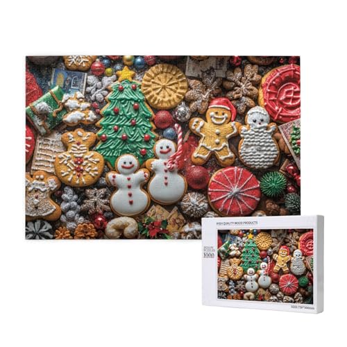 Köstlicher Lebkuchenmann zu Weihnachten Puzzle für Erwachsene mit 1000 Teilen, anspruchsvolles Puzzle für Spieleabende, für Männer, Frauen, Senioren, fertige Größe ist 29,52 x 19,68 Zoll von SHFYTRHG