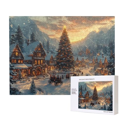 Leuchtende Weihnachten 500-teiliges Puzzle für Erwachsene und Kinder ab 10 Jahren, Lernspiel, Herausforderung, Spielzeug, Holzpuzzle von SHFYTRHG