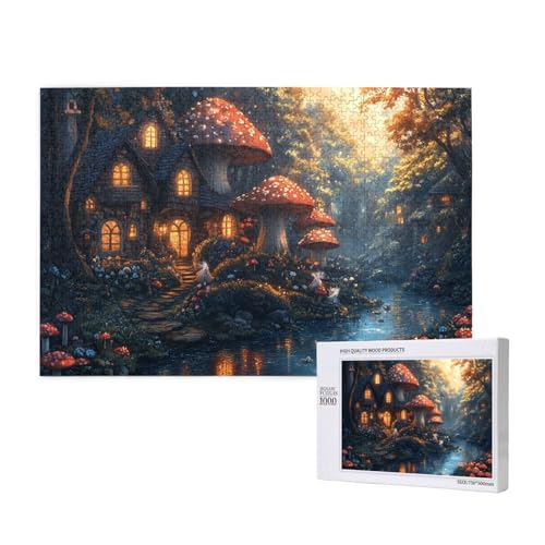 Magisches Pilzhaus Puzzle für Erwachsene mit 1000 Teilen, anspruchsvolles Puzzle für Spieleabende, für Männer, Frauen, Senioren, fertige Größe ist 29,52 x 19,68 Zoll von SHFYTRHG