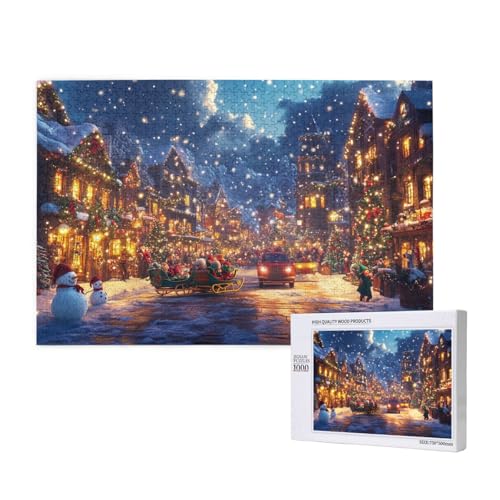 Malerische Weihnachten Puzzle für Erwachsene mit 1000 Teilen, anspruchsvolles Puzzle für Spieleabende, für Männer, Frauen, Senioren, fertige Größe ist 29,52 x 19,68 Zoll von SHFYTRHG