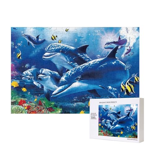 Meereslebewesen Blaue Meereswelt Koralle Delfin 300-teiliges Kinderpuzzle, Puzzlespiele als Geschenk für Jungen/Mädchen, für Kinder und Erwachsene ab 9 Jahren von SHFYTRHG