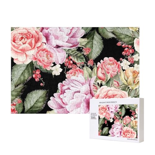 Pfingstrosen Blumen Rosen Druck 300-teiliges Kinderpuzzle, Puzzlespiele als Geschenk für Jungen/Mädchen, für Kinder und Erwachsene ab 9 Jahren von SHFYTRHG