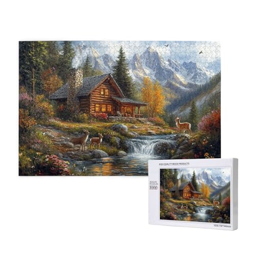 Ruhige Hütte Puzzle für Erwachsene mit 1000 Teilen, anspruchsvolles Puzzle für Spieleabende, für Männer, Frauen, Senioren, fertige Größe ist 29,52 x 19,68 Zoll von SHFYTRHG